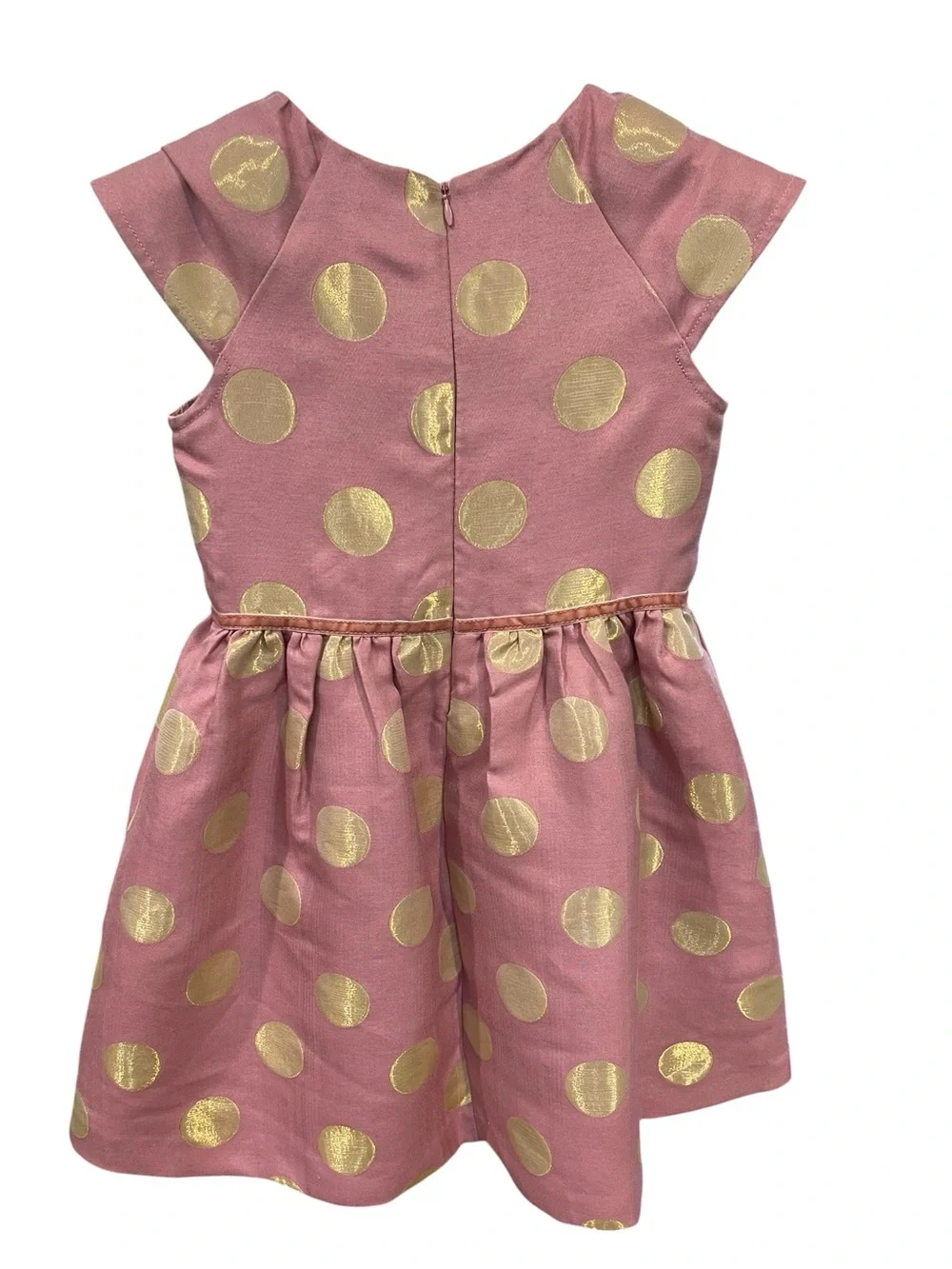 Mini Boden Special Occasion Polka Dot Dress Rose Pink Metallic Gold SZ 7 8
